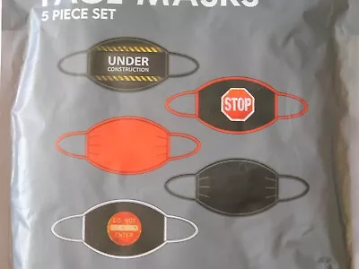 Face Masks Adult Caution Sign Reusable Washable NIP  5 Piece Set • $9.99