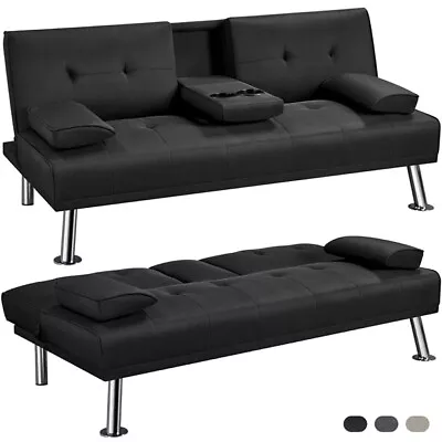 Convertible Sofa Bed Fabric Adjustable Backrest Couch Sleeper Bed Recliner • $169.99