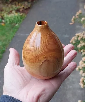 Hand Turned Yew Wood Vase (or Hollow Form) Nice! ~Dovecote Woodworking~ (590)  • $37.99