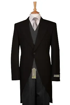 Tailcoat Tails Ex Hire Black 3 Piece Wedding Suit Waistcoat And Stripe Trousers • $222.56