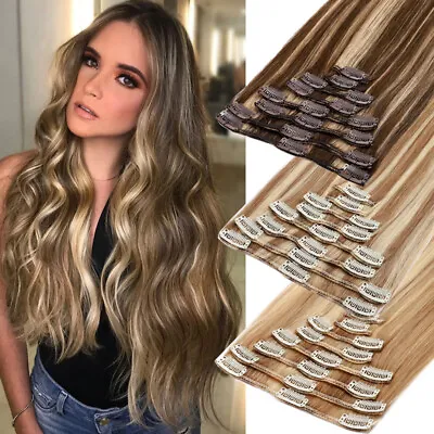 8pcs Clip In Hair Extensions 100% Real Human Hair Extensions Weft Balayage Ombre • $30.65