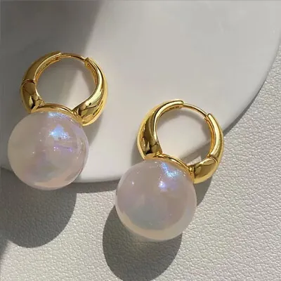 $2.65 • Buy Fashion 925 Sliver Pearl Earrings Hoop Dangle Drop Women Wedding Jewelry Gift