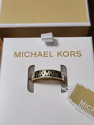 MICHAEL KORS Gold Tone MK Logo Pave Band Ring Size 7.25 NEW $85 With Box • $30