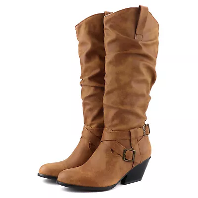 Fashion Womens Cuban High Heel Slouchy Knee High Boots Knight Cowyboy Boots • $53.03