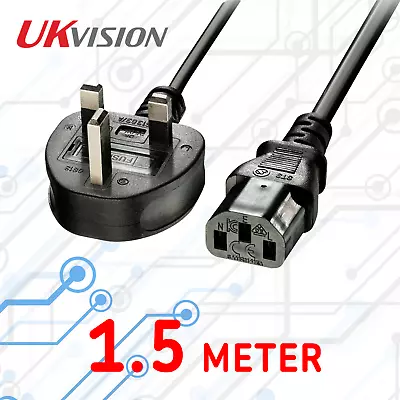 1.5m IEC Kettle Lead Power Cable 3 Pin UK Plug For PC Computer Monitor C13 Cord • £4.89