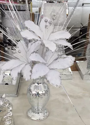 £25 • Buy *LIMITED STOCK Silver Bling Mosaic Mirror Decorated 26cm Vase With White Flowers