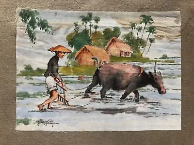 Vietnamese Watercolor On Fabric Signed Young Peasant Asian Arts 20th • $48.02