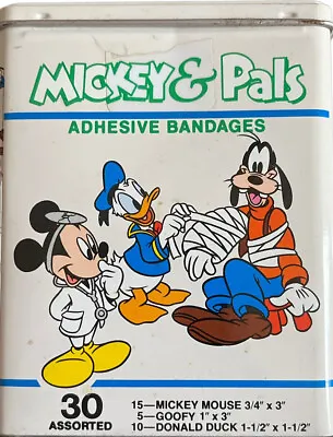 Vintage Disney Mickey & Pals Metal  Bandage Tin Box USA Mickey Donald Goofy SEE • $20.09