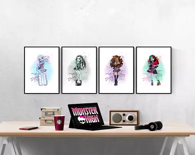 Monster High Doll Watercolour Effect Set Of 4 Prints Pictures Wall Art   • $7.46