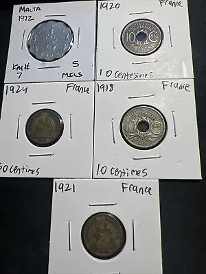 World Coin Lot 5 Coins France And Malta FREE SHIPPING Foreign Coin Lot B53 • $2.99