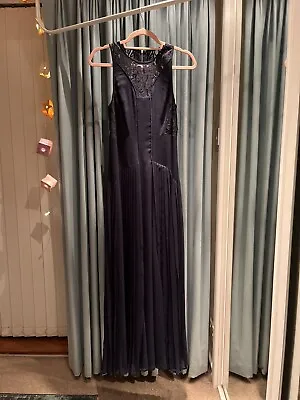 £35 • Buy Whistles Blue Maxi Dress Size 8 Lace Top Sheer Panels Pleated Skirt Zip Up Navy.