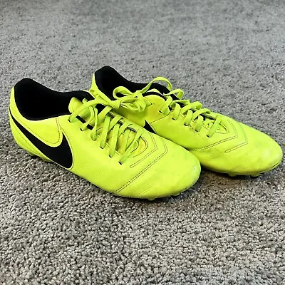 Nike Tiempo Genio II Soccer Cleats Men 8.5 Yellow Black Leather Volt 819213-707 • $22