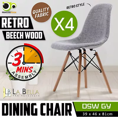 4X Retro Replica DSW Fabric Beech Dining Chair Cafe Kitchen Grey • $159