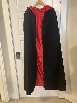 Long Black Velvet Hooded Cape Red Satin Lined UnderWraps Costumes Halloween 55” • $19.99