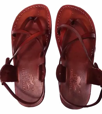 Leather Brown Roman Gladiator Jesus Sandals Strap Handmade US (5-15) EU(36-49) • $48.99