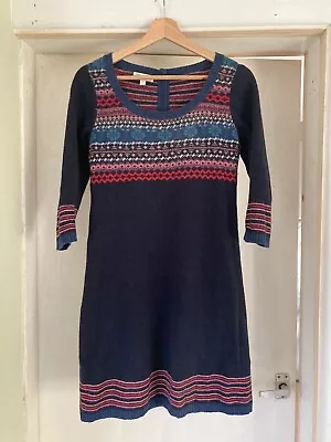 Monsoon Knitted Dress Fair Isle 8 UK  Navy Blue Knee Length Long Sleeves BNWT • £16.32