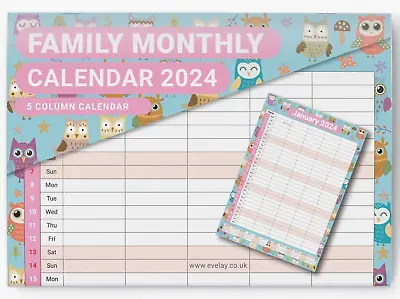 2024 Calendar Wall Monthly Planner Staff Rota Family Organiser Owls • £4.99