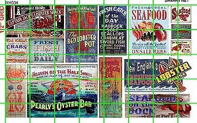NH034 DAVE'S DECALS 1/2 Set N SCALE ASSORTED SEAFOOD LOBSTER CLAM CRAB SIGNAGE • $4.94