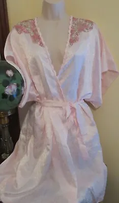 VAL MODE PINK  Barbie LACY KIMONO OPEN Frt BRIDAL Robe Lingerie Sz L NOST USA • $12.93