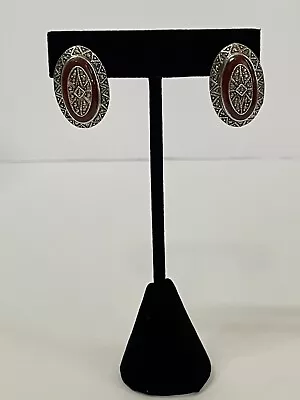 Vintage Sterling Silver Red Carnelian & Marcasite Clip-on Earrings Art Deco #38 • $24.95