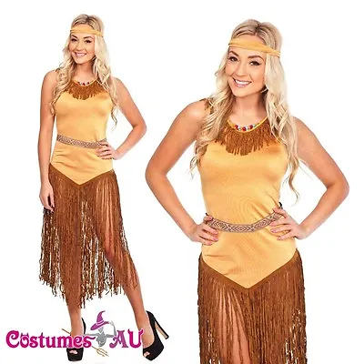 Ladies Pocahontas Native American Indian Wild West Fancy Dress Party Costume • $10.99