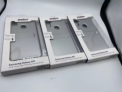 3x Samsung Galaxy A11 Black/Gray Kickstand Case Metro By T-Mobile Dual Layer • $12.23