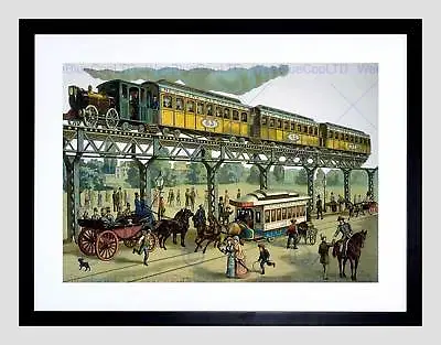 Travel Vintage New York Elevated Railway Memorabilia Framed Print B12x1810 • £26.99