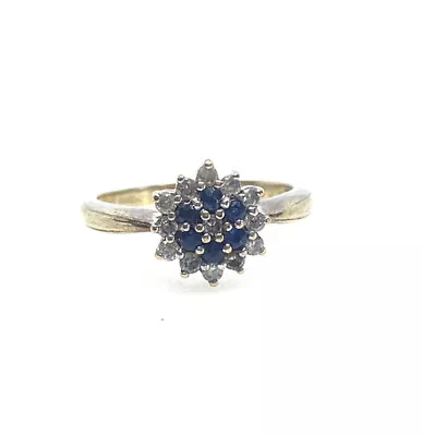 £129 • Buy Gold Sapphire Ring 9ct Yellow Gold Sapphire Diamond Ring Sapphire Flower Ring