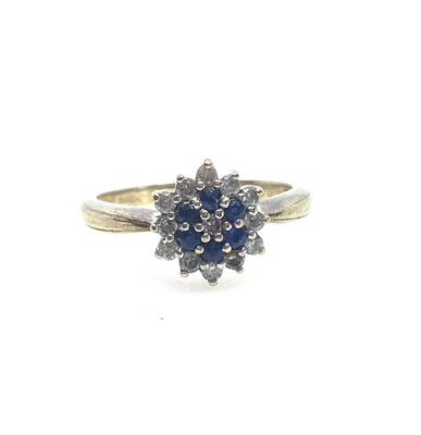 £129 • Buy Gold Sapphire Ring 9ct Yellow Gold Sapphire Diamond Ring Sapphire Flower Ring
