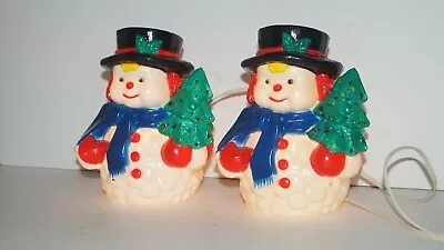 Vintage LOT OF 2 Lighted Christmas Holiday 8  Plastic Snowman Figurine Decor • $11