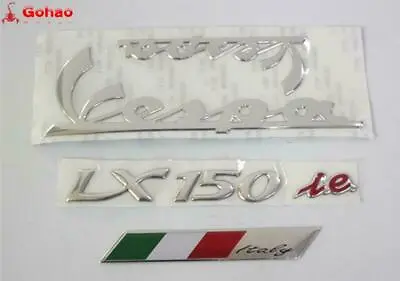 SET VESPA LX150 LX50ie PIAGGIO SELF ADHESIVE SILVER SIDE PANEL LEGSHIELD BADGE • $9.59