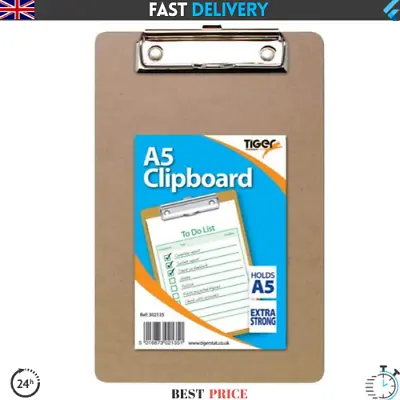A5 Wooden Clipboard Masonite - Extra Strong Small Clip Board - Heavy Duty Clip  • £3.28