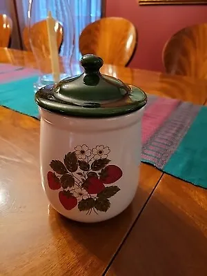 Vintage McCoy Strawberry Kitchen Country Canister Cookie Jar Crock With Lid • $20