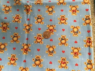 1 Yd Vintage Teddy Bear Fabric Hallmark Wamsutta Bandanas Bows Hearts Stars  • $20