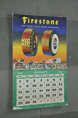 Vintage Firestone Tyre's Ad 1950 Calendar Litho Paper Sign Board • $229.50