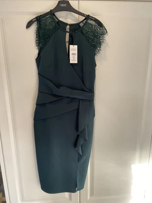 £40 • Buy Lipsy Green Eyelash Wrap Lace Drill Dress Size 12 BRAND NEW WITH TAGS