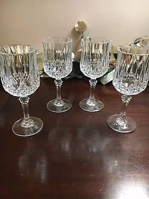 SET OF 4 4 Ozs Cristal D’Arques Longchamp Crystal Stemmed Wine/Water Glasses • $18.95