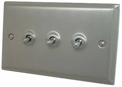 G&H DSN283 Deco Plate Satin Nickel 3 Gang 1 Or 2 Way Toggle Light Switch • £37.15