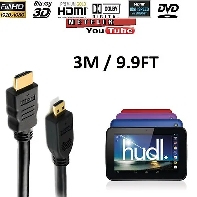 Premium 3m Long Micro HDMI To HDMI Cable Lead For Tesco Hudl & Hudl 2 HDTV  • £3.99