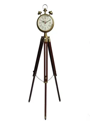 Nautical Floor Clock Antique Vintage Wooden Tripod Clock Home Decor Christmas • $95