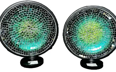 Mosaic Glass & Metal Round Wall Sconce Candle Holders Set Of 2 Multi Color 10” • $59.99