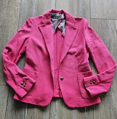 Zara Blazer Jacket Womens Hot Pink Buttons Fitted Textured Size Medium • $25