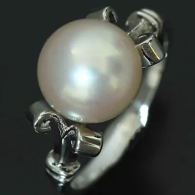 MIKIMOTO Pearl Band Ring In 14K White Gold US4.5 EU47 AUTHENTIC D8686 • £320.60
