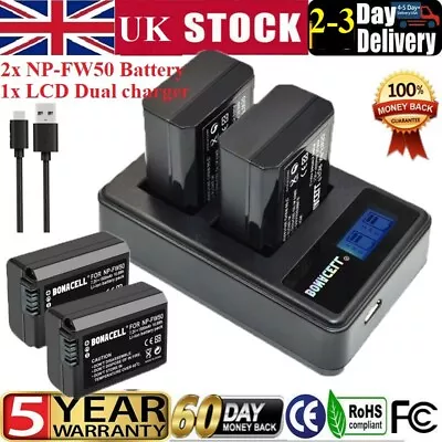 £20.99 • Buy 2× NP-FW50 Battery & Dual Charger For Sony A7R2 A3000 A5000 A6300 NEX-5 NEX-7