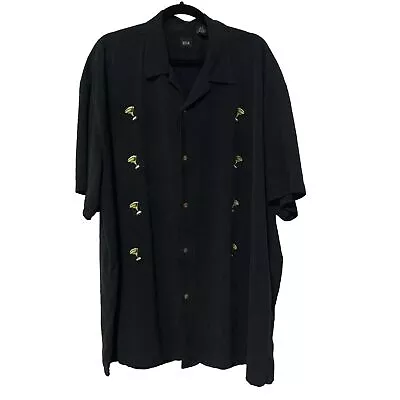 Silk Icon Men SS Martini Cocktail Shots Party Shirt Size 3XL Black Embroidered • $11.50