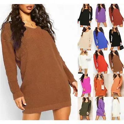 £7.99 • Buy Ladies Womens V Plunge Oversized Jumper Baggy Chunky Knit Sweater Long Top Dress