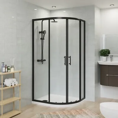 Matt Black Offset Quadrant Shower Enclosure Walk In Corner Cubicle Sliding Door • £251.95