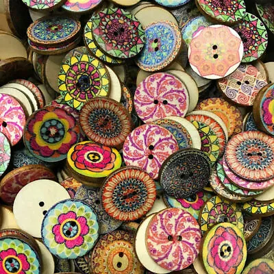 100pcs 2 Holes Mixed Boho Flower Wooden Button Sewing Scrapbooking DIY Craft • $8.15