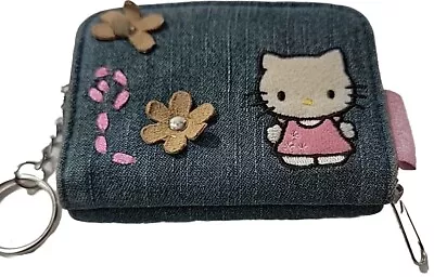 Rare Vintage Sanrio Denim Hello Kitty Wallet 2003 Y2K Pink Inside ECU • $45