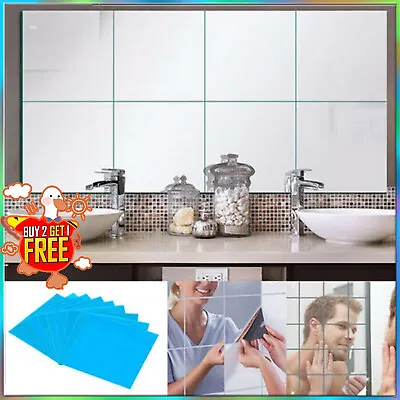 Glass Mirror Tiles Wall Sticker Square Self Adhesive Stick On Art Home Decor New • £3.60